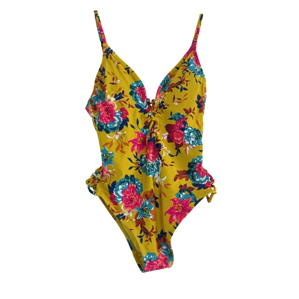 NWOT!‎ Xhilaration Women's Floral Yellow Pink One Piece Swimsuit Size M
